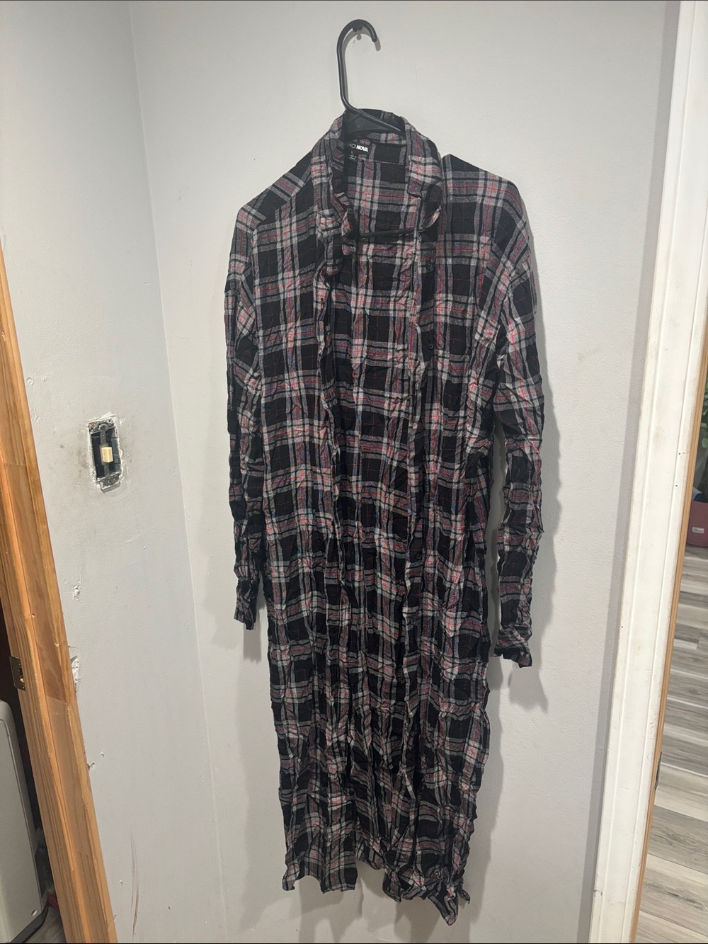Fashion Nova Black and Pink Plaid Longline Button-Down